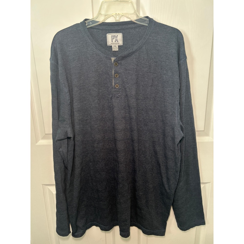 NWT PX Henley Shirt Long Sleeve Button Up Casual Top Men's XXL Blue Y2K‎